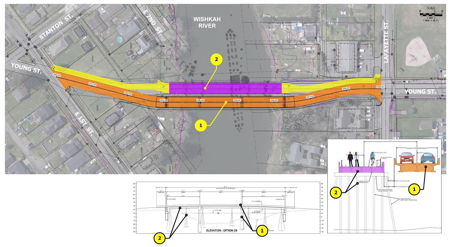 Potential North Aberdeen Bridge alternative that involves building a new bridge while retaining the existing bridge for pedestrian and bicyclist use only.